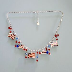 Star Spangled Americana Silver Metal Bling Necklace